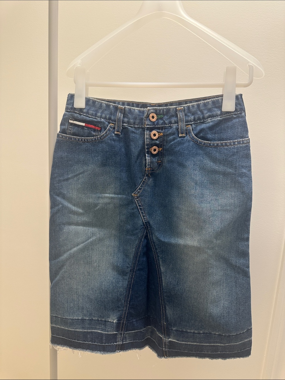 Tommy Hilfiger Blue Denim A-Line Skirt with Button Front